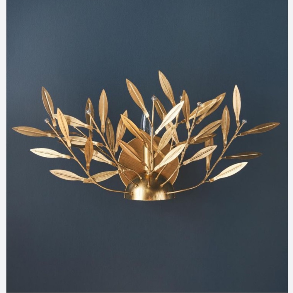 New Anthropologie Willow Leaf Sconce Brass Vintage-Inspired Flush Wall Mount